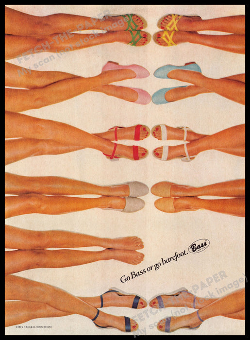 Bass Shoes 1980s Print Advertisement Ad 1981 Legs Feet "Go Bass or go barefoot"