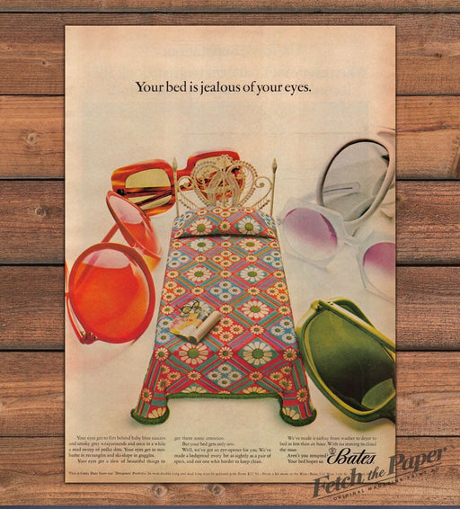 Bates Crazy Dazy Bedspread Daisy Print Sunglasses Bed Print Ad 1968 1960s