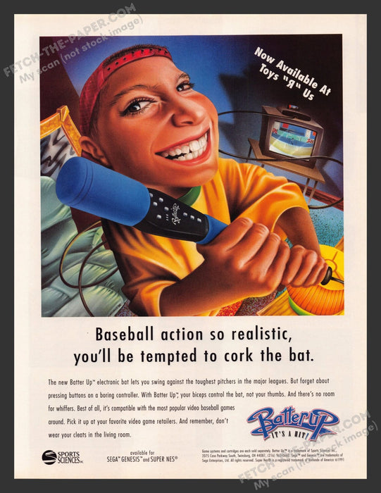 Batter Up Video Game 1990s Print Advertisement Ad 1991 Electronic Bat