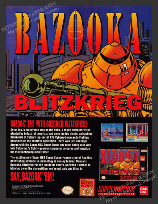 Bazooka Blitzkrieg Video Game 1990s Print Advertisement Ad 1992