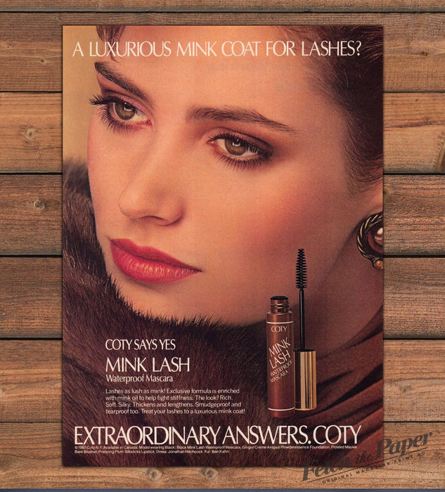 Coty Mink Lash Waterproof Mascara Brunette Mink Fur Collar Print Ad 1985 1980s