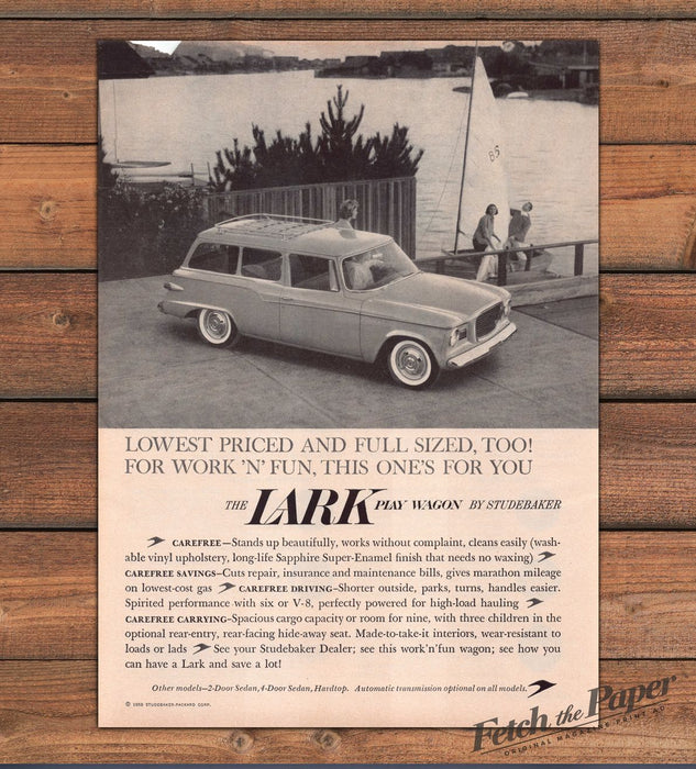 Studebaker Lark Play Wagon Station Wagon Lake Sailboat Print Ad 1959 1950s