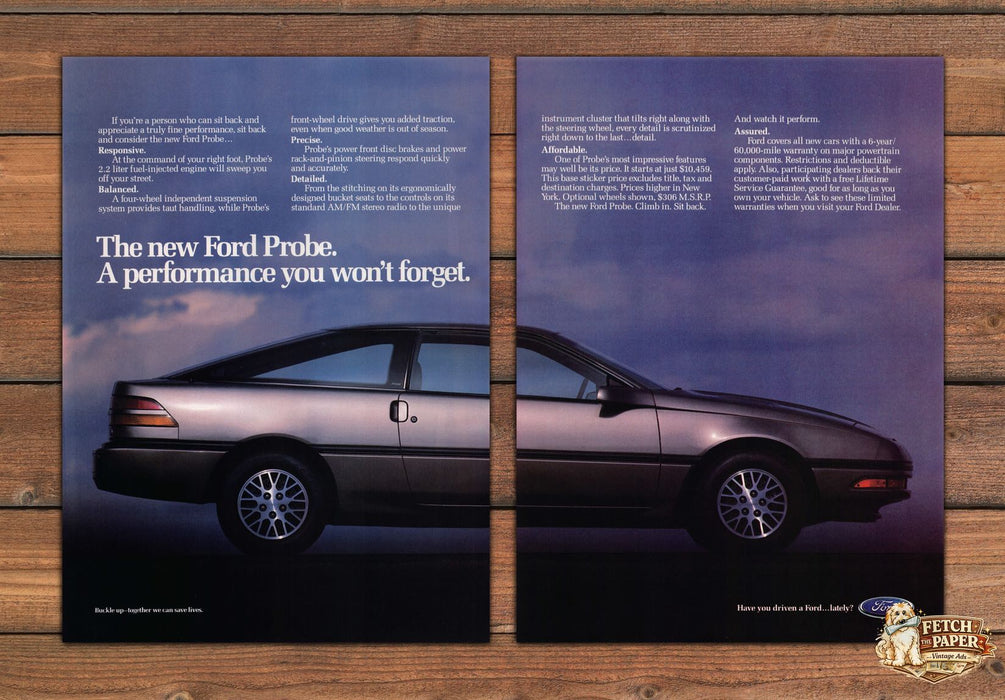 Ford Probe A Performance You Won't Forget Print Ad 1988 1980s (2pgs)