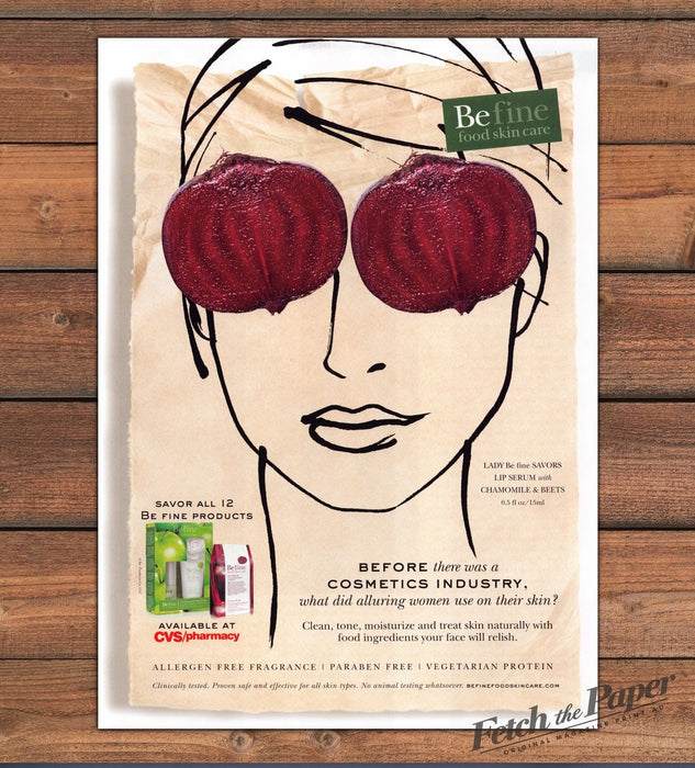 Be fine Food Skin Care Lip Serum Beets Face Sketch Print Ad 2007 2000s