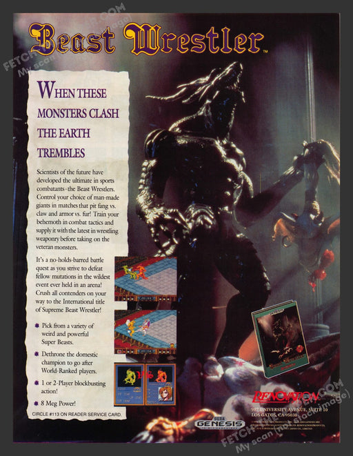 Beast Wrestler Video Game 1990s Print Advertisement Ad 1991