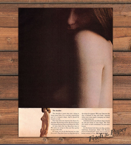 Beau-Sure Slips Chemstrand Nylon Bare Shoulder Back Lingerie Print Ad 1965 1960s