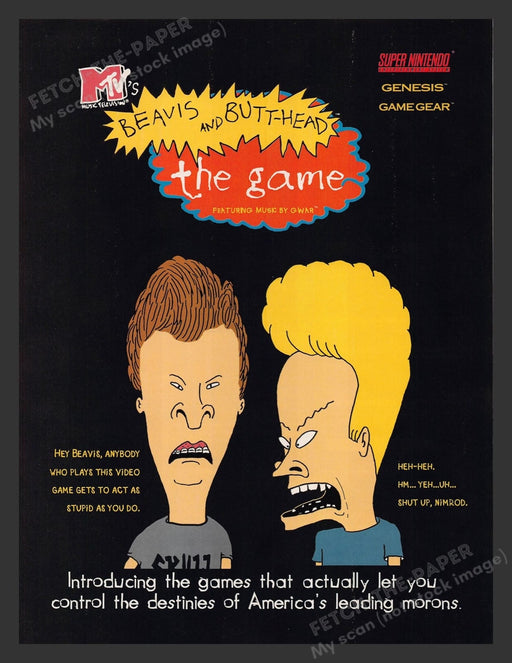 Beavis and Butt-head: The Game Video Game 1990s Print Advertisement Ad