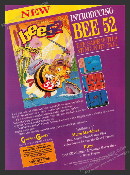 Bee 52 Video Game 1990s Print Advertisement Ad 1992