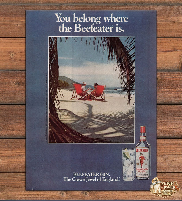 Beefeater Gin Crown Jewel England Beach Print Ad 1981 1980s