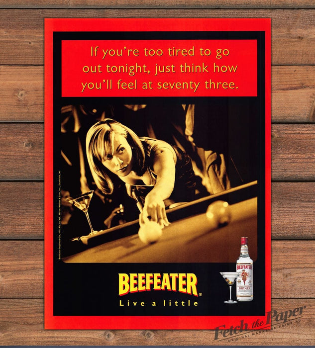Beefeater Gin Woman Playing Pool Live a Little Martini Print Ad 1997 1990s