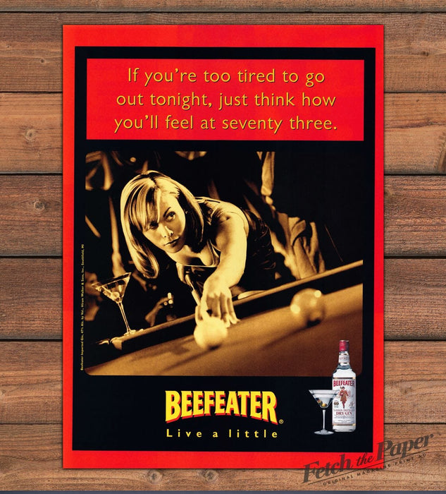 Beefeater Gin Woman Playing Pool Live a Little Print Ad 1998 1990s
