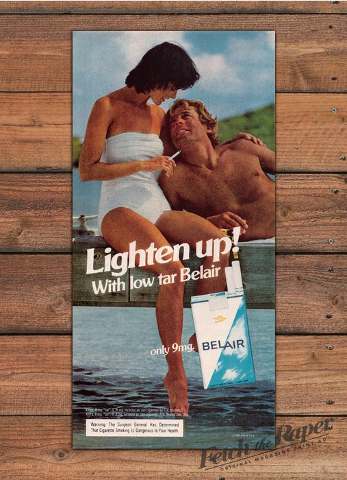 Belair Cigarettes Couple Kissing Boat Dock Swimsuit Print Ad 1981 1980s