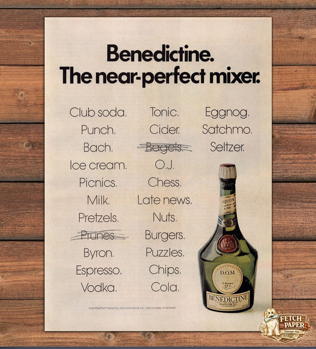 Benedictine D.O.M. Liqueur Near Perfect Mixer Print Ad 1981 1980s