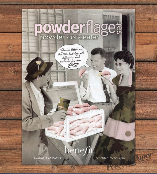 Benefit Powderflage Powder Concealer Camouflage Dress Retro Print Ad 2008 2000s