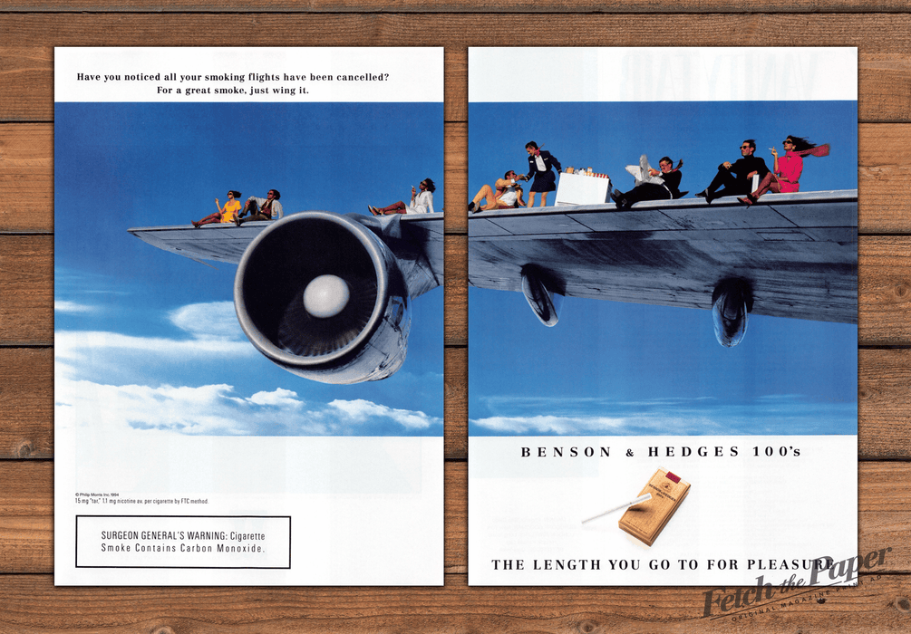 Benson & Hedges 100's "Just Wing It" Airplane Wing Print Ad 1994 1990s (2pgs)
