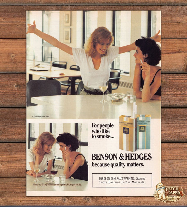 Benson & Hedges 1980s Print Advertisement Ad 1987 Friends Chatting Smoking
