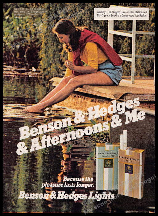 Benson & Hedges Cigarettes Legs Dock Water Feet 1980s Magazine Print Ad 1981