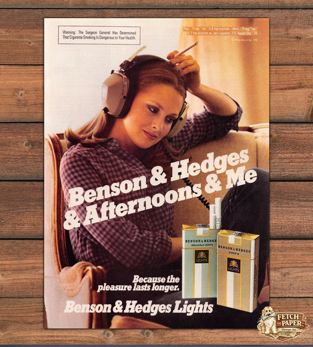 Benson Hedges Lights Cigarettes Afternoons And Me Print Ad 1981 1980s
