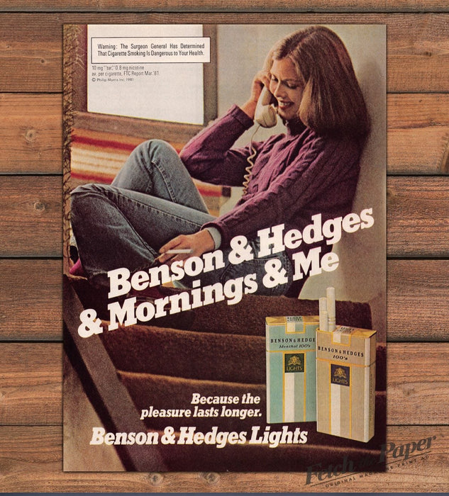 Benson Hedges Lights Mornings Me Woman Phone Call Print Ad 1981 1980s