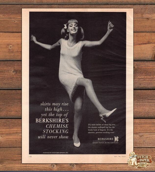 Berkshire Chemise Stocking Dancing Legs Pigtails Hosiery Print Ad 1966 1960s