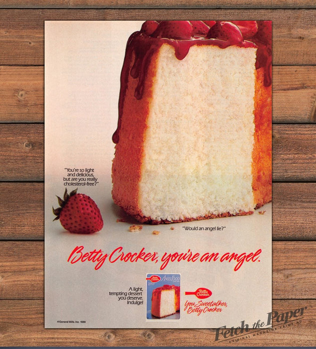 Betty Crocker Angel Food Cake Strawberry Glaze Slice Print Ad 1987 1980s