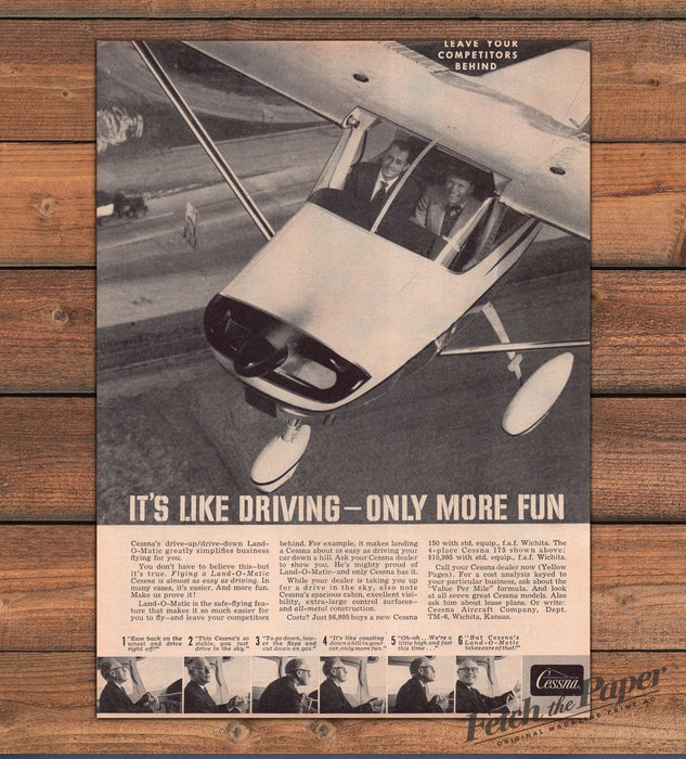 Cessna Land-O-Matic Like Driving Only More Fun Cockpit Print Ad 1959 1950s