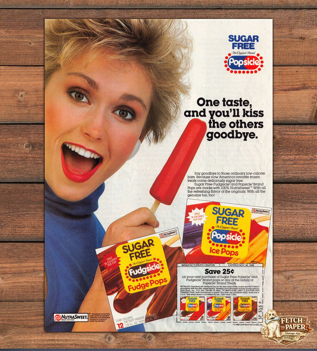 Sugar Free Popsicle Fudgsicle Kiss Others Goodbye Print Ad 1988 1980s