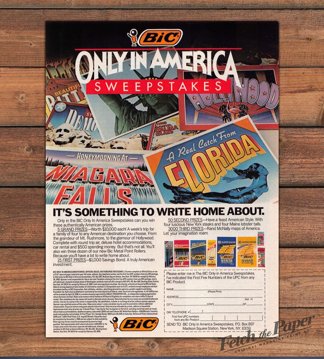 BIC Only In America Sweepstakes Travel Postcards Pens Print Ad 1987 1980s