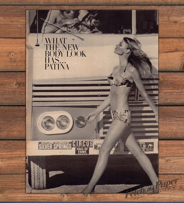 Bikini Woman Vintage Car Florida Tourist Stickers Magazine Photo 1968 1960s