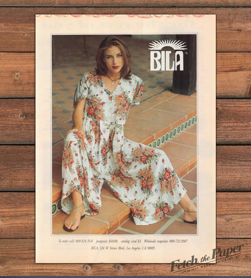 BILA Floral Jumpsuit Woman Sandals Tile Steps Los Angeles Print Ad 1993 1990s