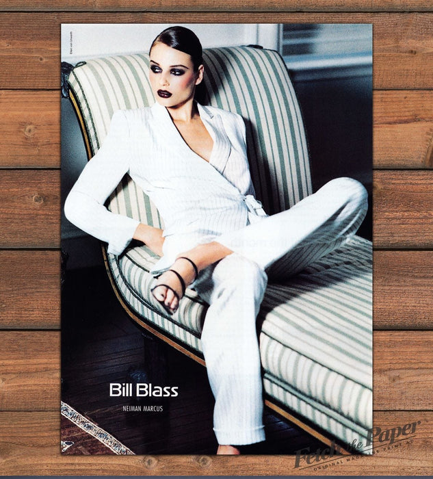 Bill Blass Neiman Marcus Model in White Pantsuit on Settee Print Ad 1998 1990s