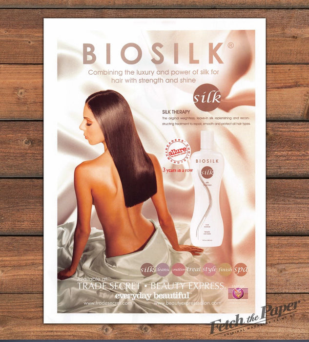 Biosilk Silk Therapy Long Straight Hair Bare Back Satin Print Ad 2007 2000s