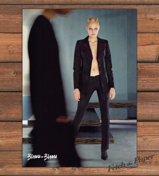 Bisou-Bisou Michele Bohbot Open Blazer Bare Midriff Model Print Ad 1998 1990s