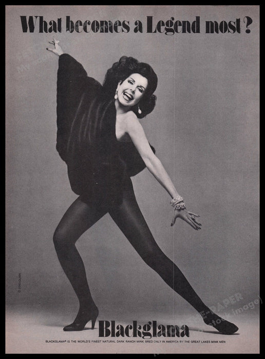 Blackglama Ann Miller 1980s Print Advertisement Ad 1980 Legs Mink Fetch the Paper!