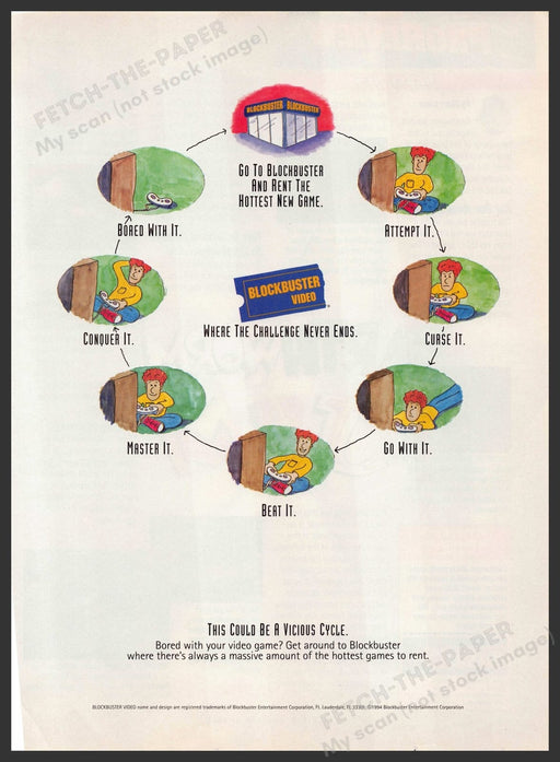 Blockbuster Video Rental Game Viscious Cycle 1990s Print Advertisement Ad 1994