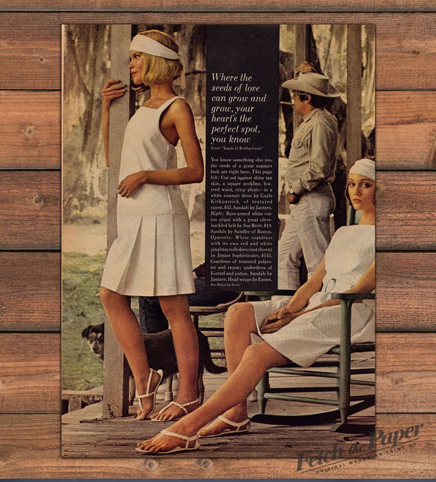 Blonde Woman White Dress Porch Cabin Dog Cowboy Magazine Photo 1968 1960s