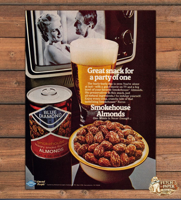 Blue Diamond Smokehouse Almonds Great Snack Party of One TV Print Ad 1978 1970s
