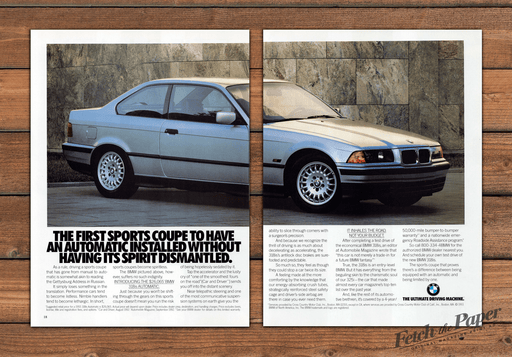 BMW 318is Sports Coupe Automatic Silver Blue Print Ad 1993 1990s (2pgs)