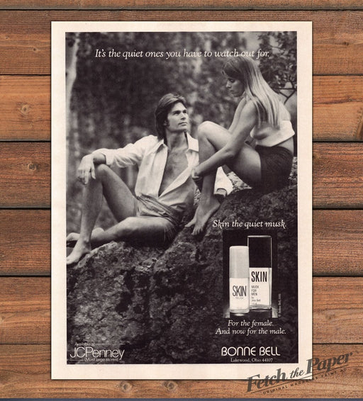 Bonne Bell Skin Musk Fragrance Quiet Ones Shirtless Couple Print Ad 1981 1980s