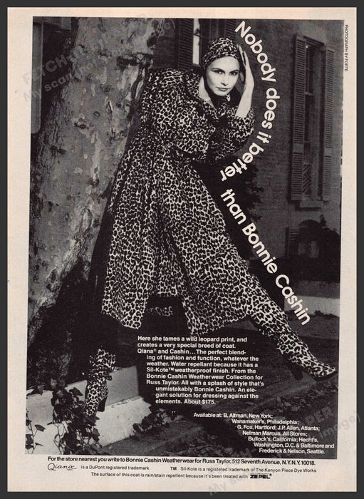 Bonnie Cashin 1970s Print Advertisement 1979 Clothing Leopard Fetch-the-Paper