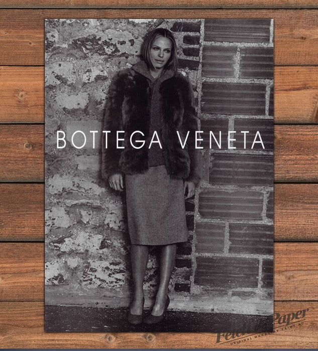 Bottega Veneta Black & White Model Fur Jacket Brick Wall Print Ad 1998 1990s