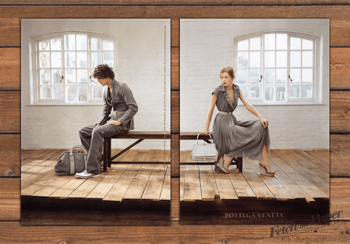 Bottega Veneta Woven Handbags Man Woman Bench Elegant Print Ad 2008 2000s (2pgs)