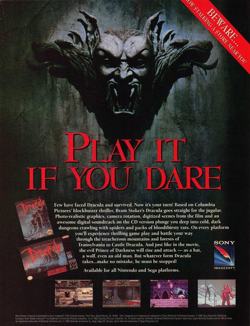 Bram Stoker's Dracula Video Game 1990s Print Advertisement Ad 1993