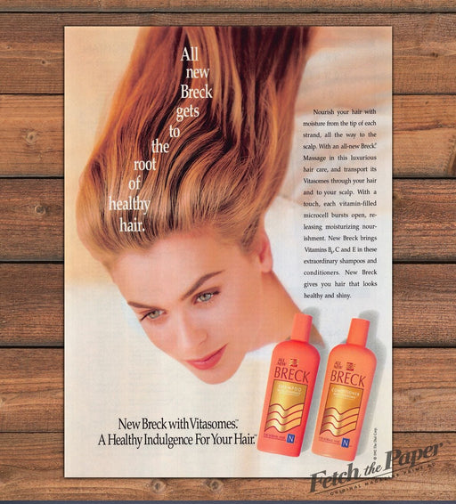 Breck Shampoo Vitasomes Long Auburn Hair Upside Down Print Ad 1992 1990s