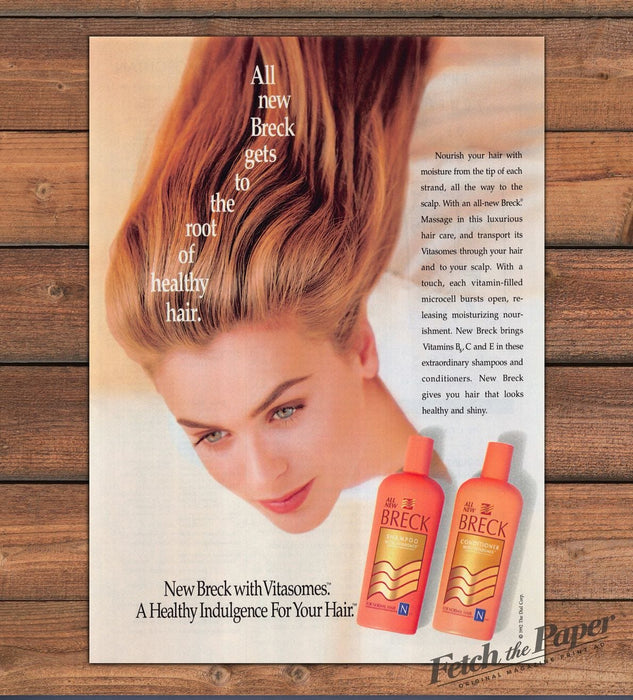 Breck Shampoo Vitasomes Long Auburn Hair Upside Down Print Ad 1992 1990s