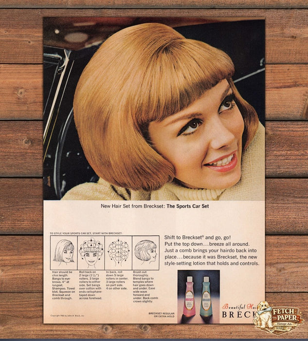 Breckset Sports Car Set Bob Hairstyle Setting Lotion Print Ad 1966 1960s