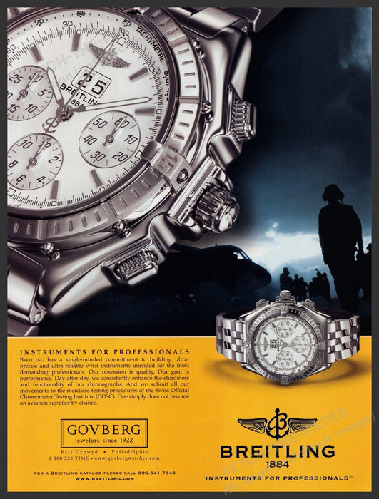 Breitling 1884 Watch  2000s Print Advertisement Ad 2002 Air Force Fetch-the-Paper