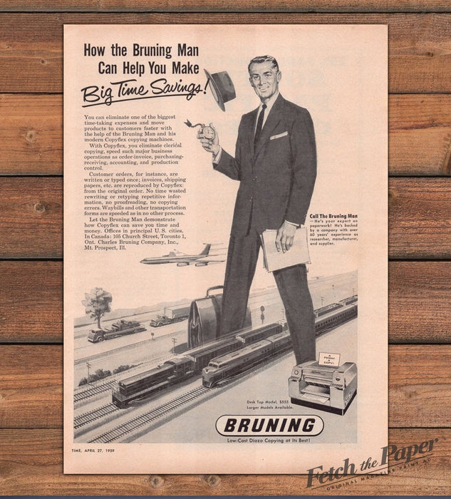 Bruning Copy Machine Train Yard 1950s Print Advertisement Ad 1959