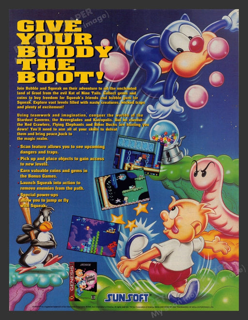 Bubble Squeak Sega Video Game 1990s Print Advertisement Genesis Ad 1994