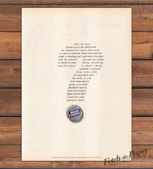 Bud Light Beer Witty Humor "Relax and Have a Beer" Print Ad 1995 1990s